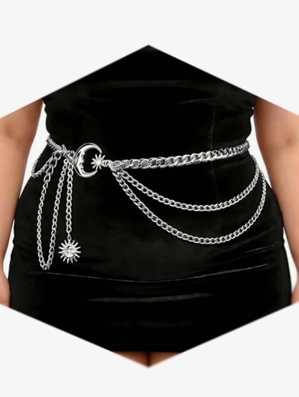 Silver Moon & Sun Chain Belt - Women's Layered Waist Chain